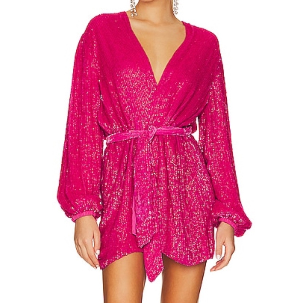 Retrofete Gabrielle Hot Pink Sequin Robe Dress